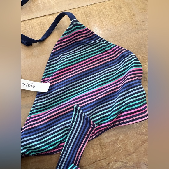 Vineyard Vines multi stripe cross over bikini swim top reversible deep Bay nwt - Picture 5 of 9